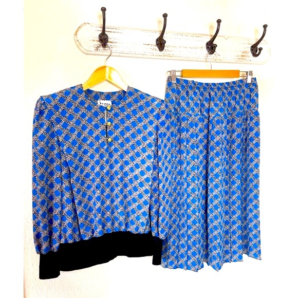 Vintage Evanna Petite Blue Patterned Skirt Set - Picture 6 of 6
